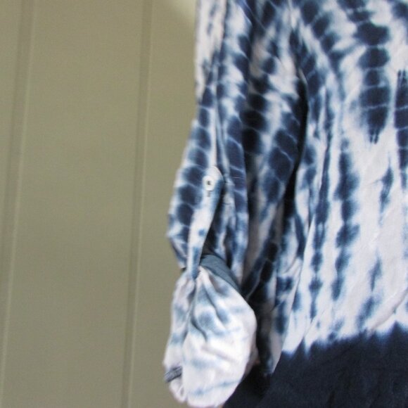 Philosophy Blouse S Tie Dye Blue White Roll Cuff Sleeve - Picture 10 of 16